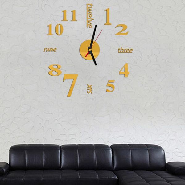 

wall clocks 1pcs fashion watches 3d real big clock rushed mirror sticker diy living room decor wholesale high quality