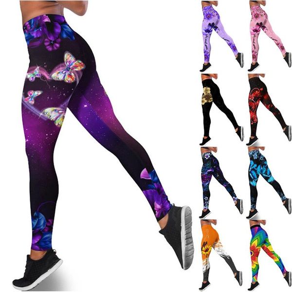

women's pants & capris butterfly flower printed women high waist female gym fitness strechy joggers sweatpants plus size s, Black;white