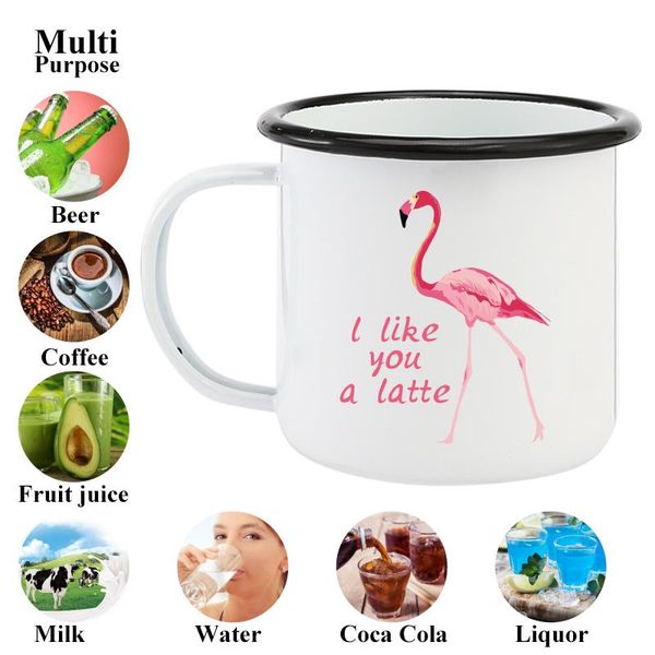 

mugs enamel mug beautiful flamingo office home coffee with a simple black border and watercolor design