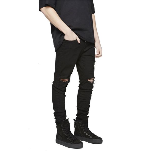 

men's jeans destroyed distressed tapered leg ripped slim fit ny denim pants, Blue
