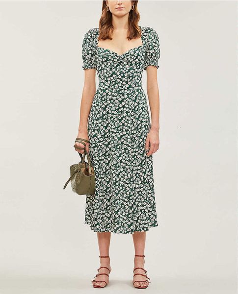 

casual dresses spring summer women square collar mid-calf split puff sleeve 100% viscose flower print beach style long k499, Black;gray