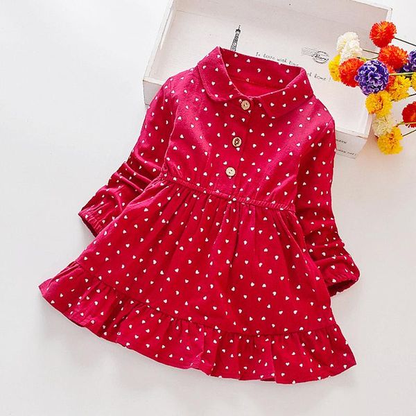 

girl's dresses girls dress autumn lapel collar long sleeve ploka dot printed patchwork princess party infant clothes for 0-3y, Red;yellow