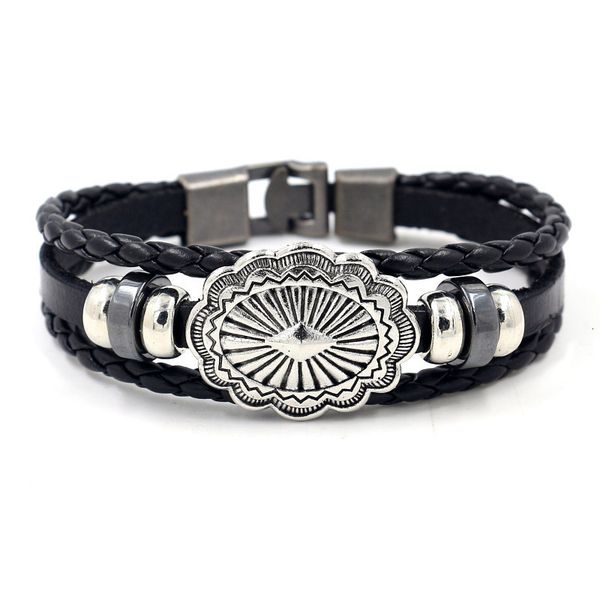 

wristbands classic leisure fashion men and women lovers flower leather bracelet multi layer beaded knitting hand accessories trendsetter, Golden;silver