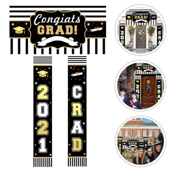 

party decoration 3pcs 2021 graduation banners couplets door background curtains