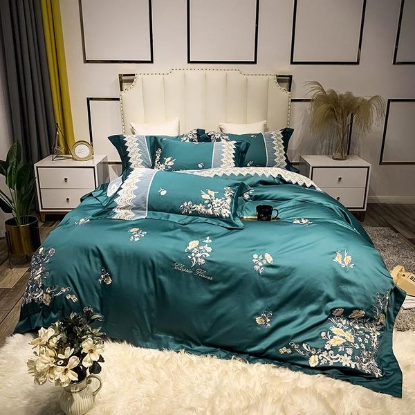 

bedding sets luxury 100s satin egyptian cotton comfortable set bed duvet linen flowers fitted sheet cover pillowcases embroidery