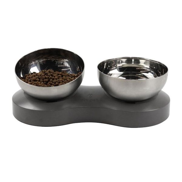 

cat double bowl with raised stand stainless steel non-slip pet and water bowls for cats dogs single feeding & feeders
