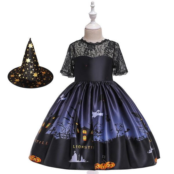 

girl's dresses girls halloween costume for kids dress pumpkin lace witch printed party cosplay princess christmas clothing, Red;yellow