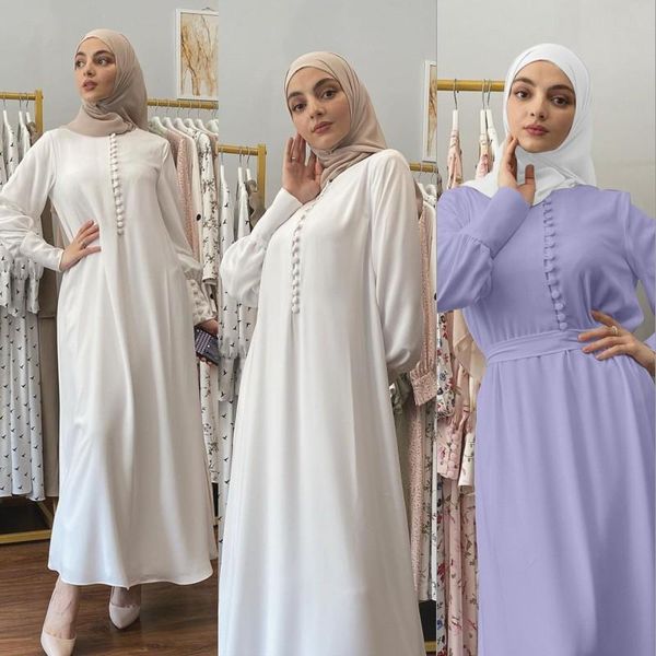 Roupas Étnicas Mulheres Elegantes Muçulmanas Dupla Camada Chiffon Vestido Islâmico Jilbab Abaya Kaftan Dubai Festa Túnica Vestido Árabe Africano Vestidos Maxi