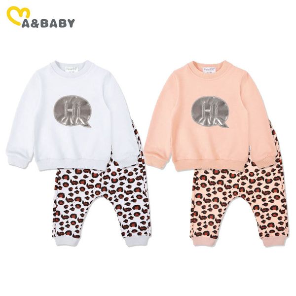 

1-6y toddler baby kid girls leopard clothes set casual long sleeve letter sweatshirts pants autumn winter outfits 210515, White