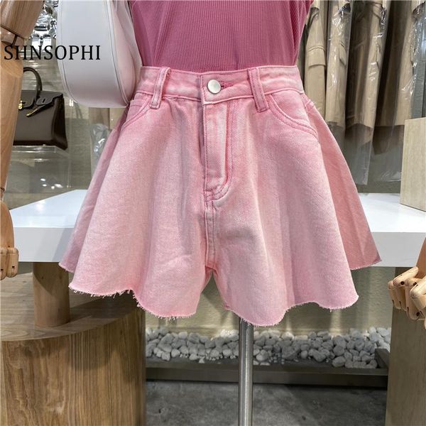 

women's shorts 2021 women summer denim fashion casual versatile loose all match high waist vacation straight barren pink/blue, White;black