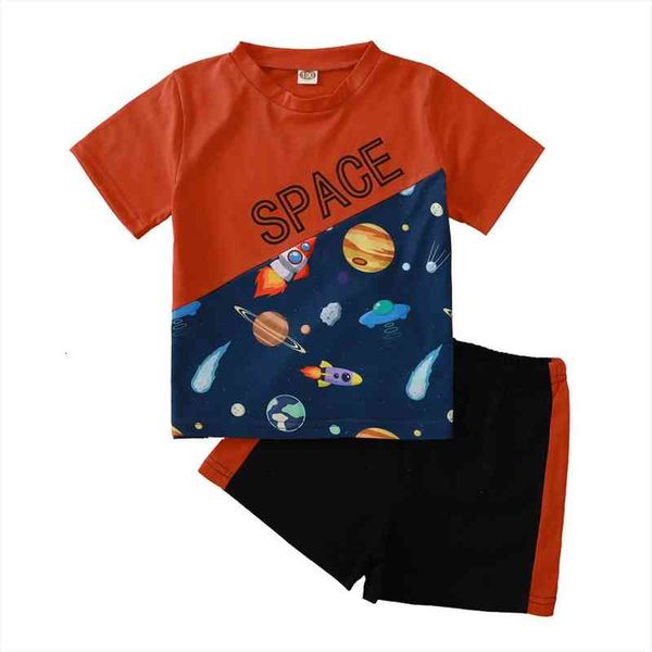 

2 6y summer casual kids boys clothes sets cartoon pattern print short sleeve pullover shorts, White