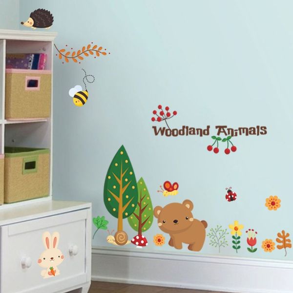 Woodland Hayvanlar Duvar Çıkartmaları Çocuk Odası Süslemeleri için Karikatür Mural Art Zoo Çocuk Ev Çıkartmaları Posterler 1221. 5.0 210420