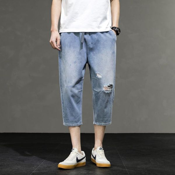

selling men denim shorts fashion cotton ripped jeans half pants for men's, Blue