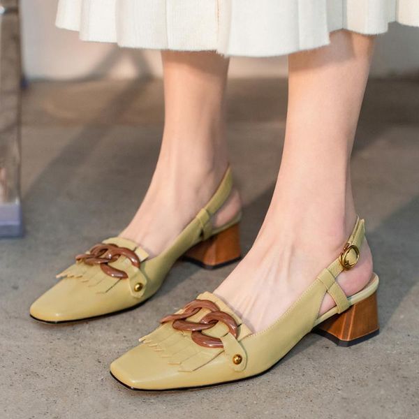 

dress shoes women summer 2021 genuine leather 100% woman sandals ladies low heels square toes pumps chunky sandles white/green, Black