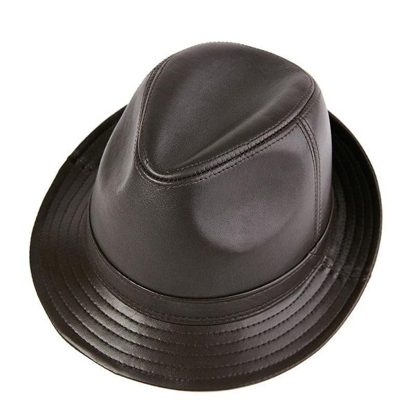 

berets genuine leather hat men's sheepskin fedoras autumn winter men jazz hats gentleman simple fashion trend black cap, Blue;gray
