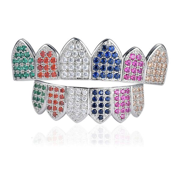 

jewelry colorful zircon platinum hip hop gold tooth set hiphop grillz, Silver