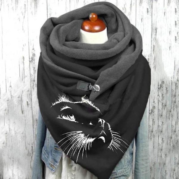 

scarves women scarf winter fashion printing view art print button szalik functional soft wrap casual warm shawls, Blue;gray
