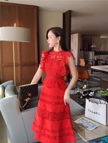 

casual dresses runway women self portrait summer lace flower embroidery sundress hollow out holiday party xe50, Black;gray