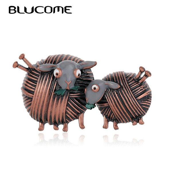 

pins, brooches blucome ball of yarn double sheep for women kids vintage enamel animal banquet party brooch gifts hats scarf buckle, Gray