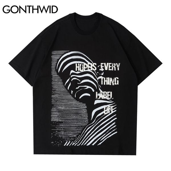 

tshirt streetwear creative stripes punk rock gothic tees shirts casual hipster harajuku hip hop loose men t-shirts 210602, White;black