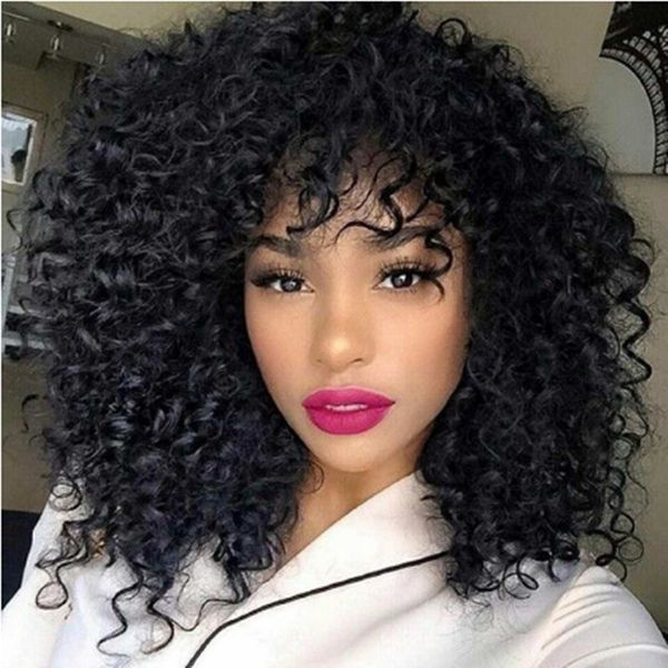

short female fluffy small explosive head long curl wig headgear, Black