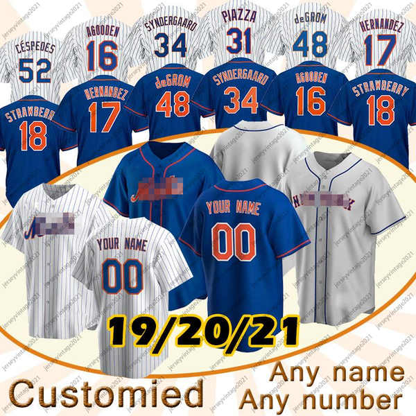 12 maglie da baseball Francisco Lindor 48 Jacob deGrom 20 Pete Alonso 18 Darryl Strawberry 31 Mike Piazza Noah Syndergaard maglia personalizzata 100% cucita