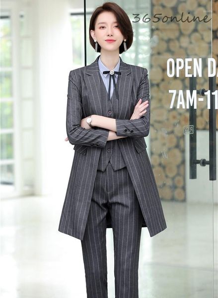 

women's suits & blazers fabric 2021 autumn winter business women uniform designs ladies office work wear set with long windbrea, White;black