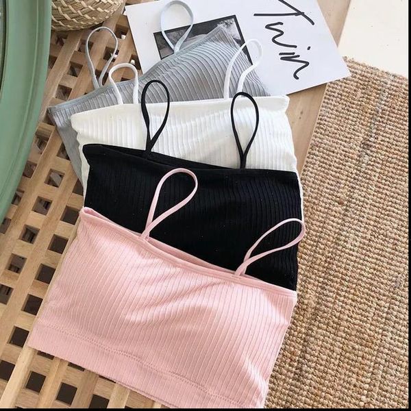 

women cami casual comfortable strap tank chest wrap bandeau crop female fashion solid color tube top, White