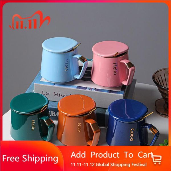 

ceramic coffee cup european style mug with lid office commercial water couple gift simple solid color mugs