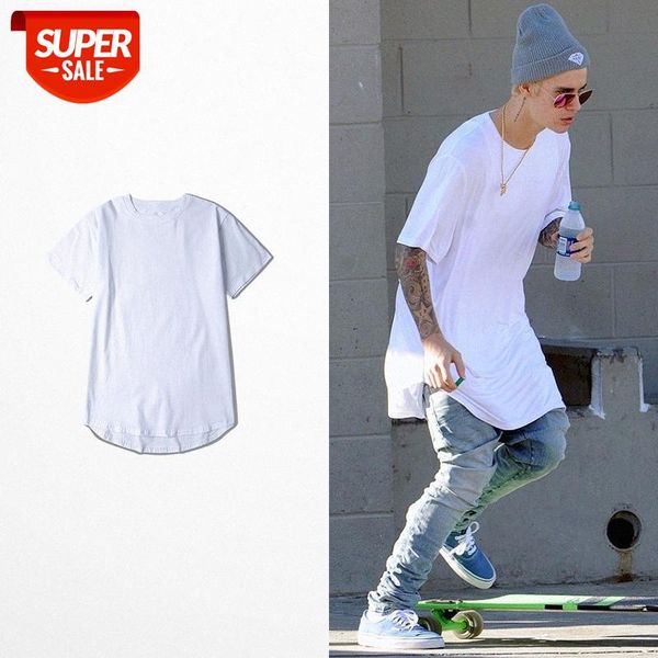 

street men's plain color base all-match lengthened solid short-sleeved t-shirt arc hem couple tee #fu2w, White;black