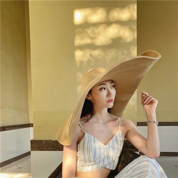 

wide brim hats 30cm lengthened straw hat ladies beach foldable cap travel suncress protection uv women summer visor, Blue;gray