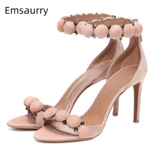 

dress shoes rivet ball one-strap women's sandals summer 10cm stiletto heel luxury satin multicolor back zip party, Black