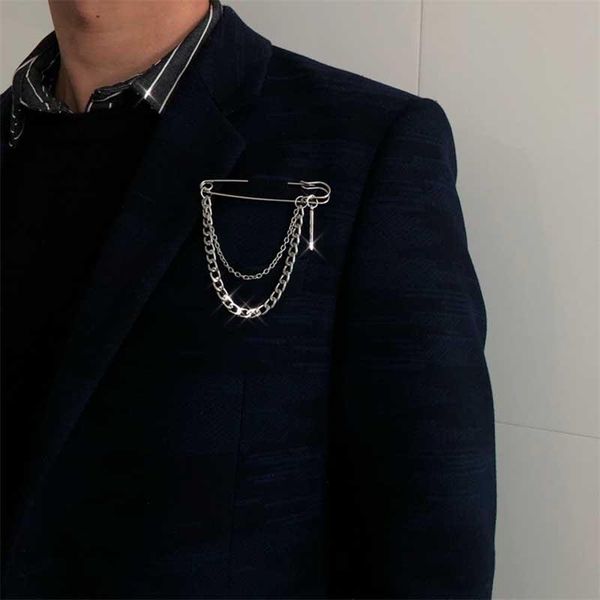 

pins, brooches japan and south korea punk tide cool chain pin brooch 2021 street fashion metal decoration hip hop clothing men accessories, Gray