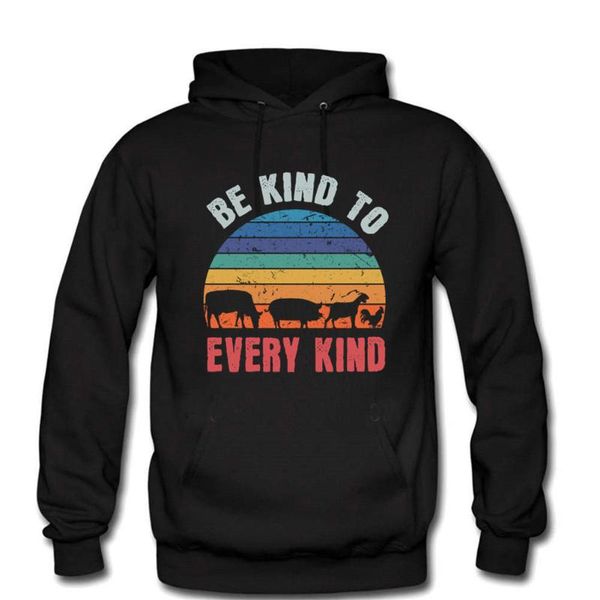

men's hoodies & sweatshirts classic vegan vegetarian cotton fleece be kind to every animal sunset hooded sweatshirt clothing, Black