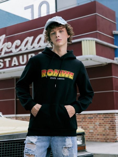 

romwe guys letter graphic hoodie t8sy#, Black