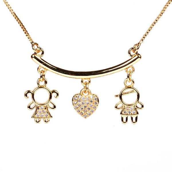 

luxury heart boy girl pendant necklace gold color sweat chain zircon choker kids women fashion family jewelry gifts necklaces, Silver