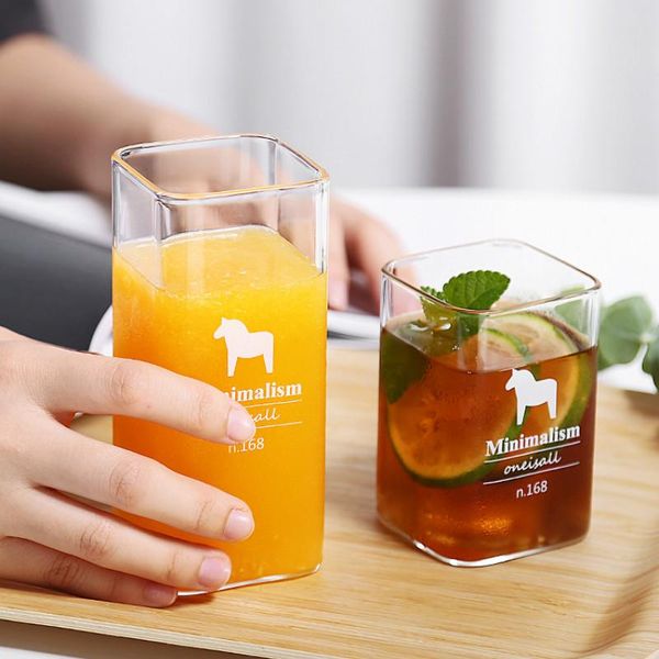 

wine glasses creative square glass mug white letter printing milk coffee cup luxury crystal transparent nordic home drinkware mm60blb