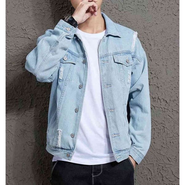 

men's casual shirts retro hip hop cowboy jacket, harajuku street leisure pilot style blue sky button men's fashion hole, White;black