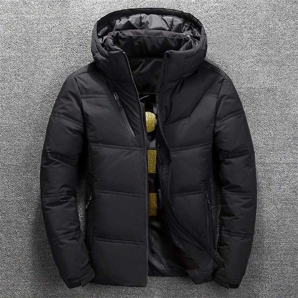 

winter down coat men's thick warm white duck parkas jacket men snow parka overcoat windbreaker hooded 211119, Black