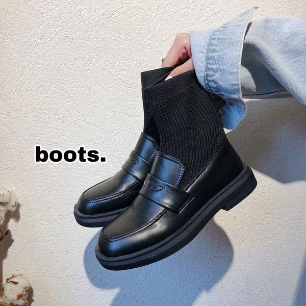 

winter net red boots children's hong kong flavor show feet small increase british style mid-calf length sock booties, Black