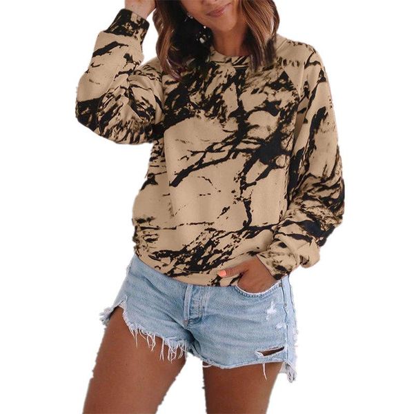 

women's t-shirt long sleeve t shirt women o-neck loose spring autumn tie-dye print casual tshirt fashion streetwear cotton shirts, White