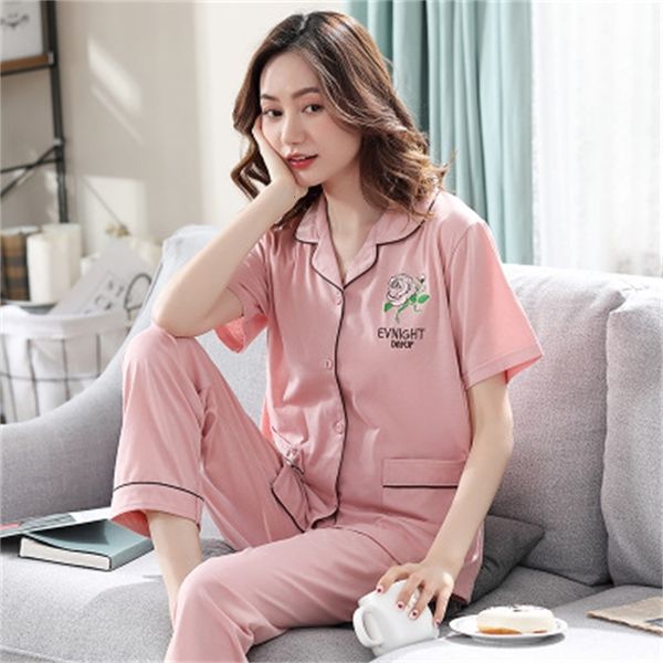 

women's sleepwear pijamas women pyjama femme short sleeve trousers sleepwear pajamas set print cotton home clothes plus size nightwear, Black;red