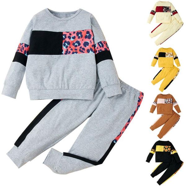 

clothing sets girl splicing long sleeve two piece set autumn and winter round neck printed t-shirt loose casual sports pants boy fashion sui, White