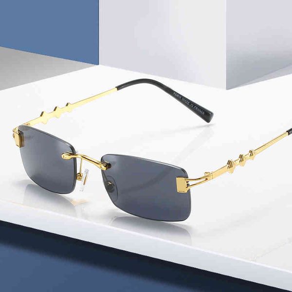 

2022 factory wholesale new model summer new frameless square piece metal legs fashion street shooting business flat mirror sunglasses, White;black