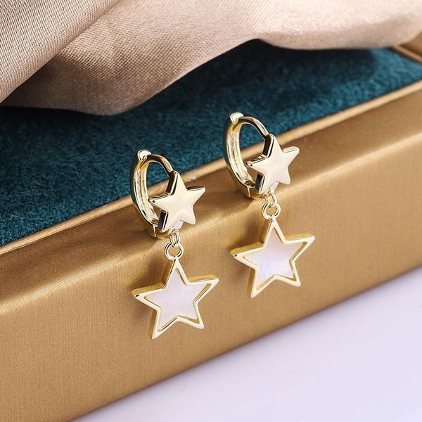 

dangle & chandelier sweet stars earrings for women gold color shell piecing ear clip female girls's accessories fashion jewelry kce035, Silver