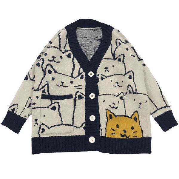 

men's sweaters harajuku harajuku cat from cartoons cardigan impression male sweater streetwear pattern casual fashion mesh jacket unise, White;black