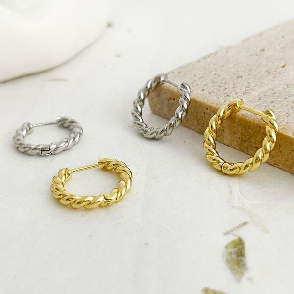 

hoop & huggie monlansher minimalist thin twist earrings gold silver color copper round for women french vintage jewelry, Golden;silver