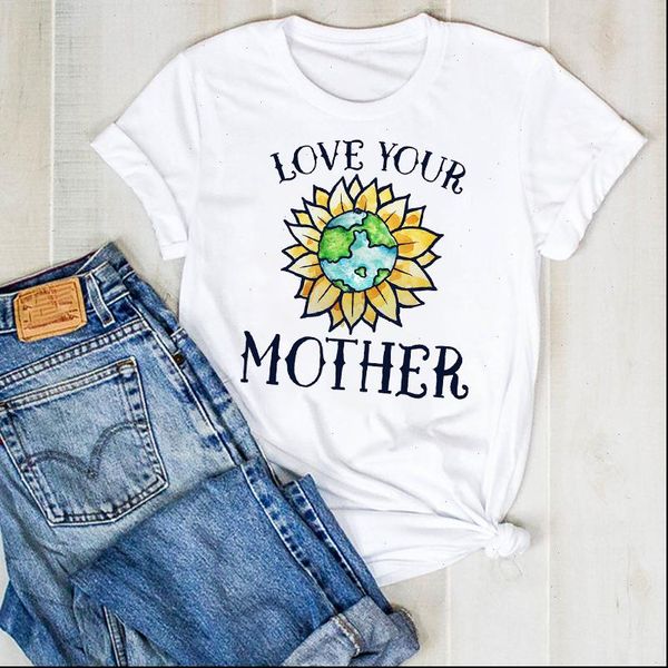 

women lady t shirts cartoon sunflower earth aesthetic print ladies summer tee womens female shirt clothes graphic, White