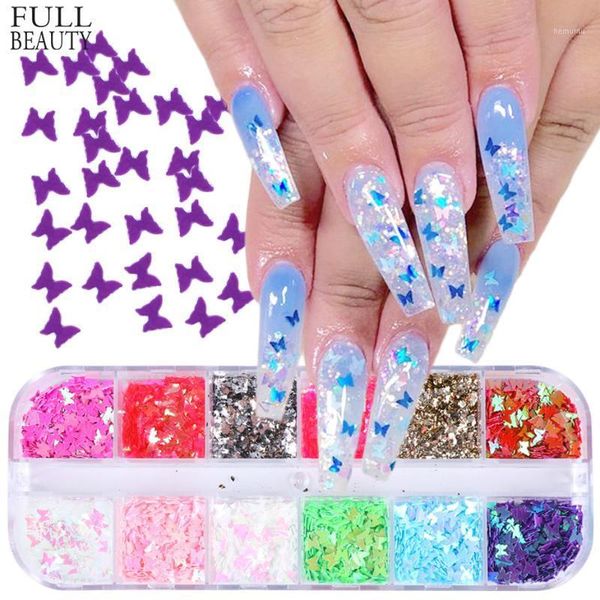 

cross-border exclusive online celebrity nail ornament 12-color laser magic butterfly sequin fingernail decoration nail1, Red;pink