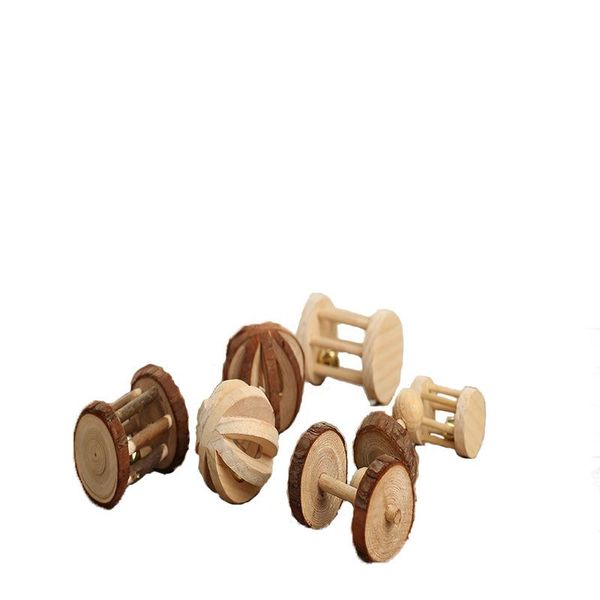 

small animal supplies cute natural wooden rabbits toys pine dumbells unicycle bell roller chew for guinea pigs rat pet molars